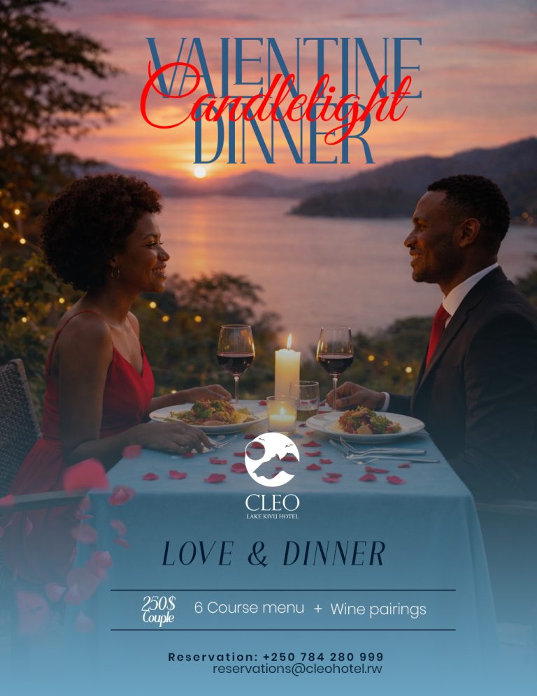 Dine in Love at Sunset, Valentine Dinner at Cleo Lake Kivu Hotel.